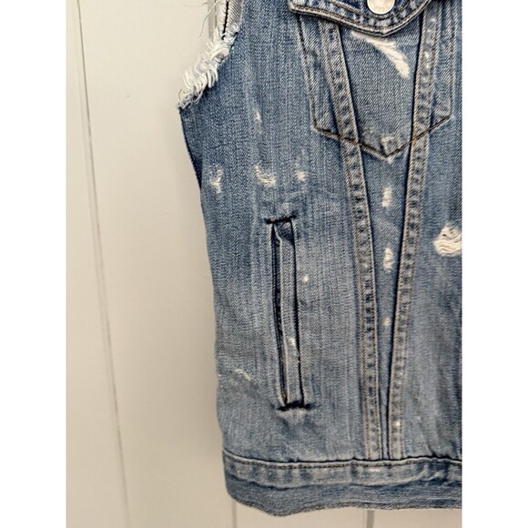 Rag & Bone/JEAN Distressed Denim Vest M Medium Tattered Pockets Collar - Picture 3 of 6